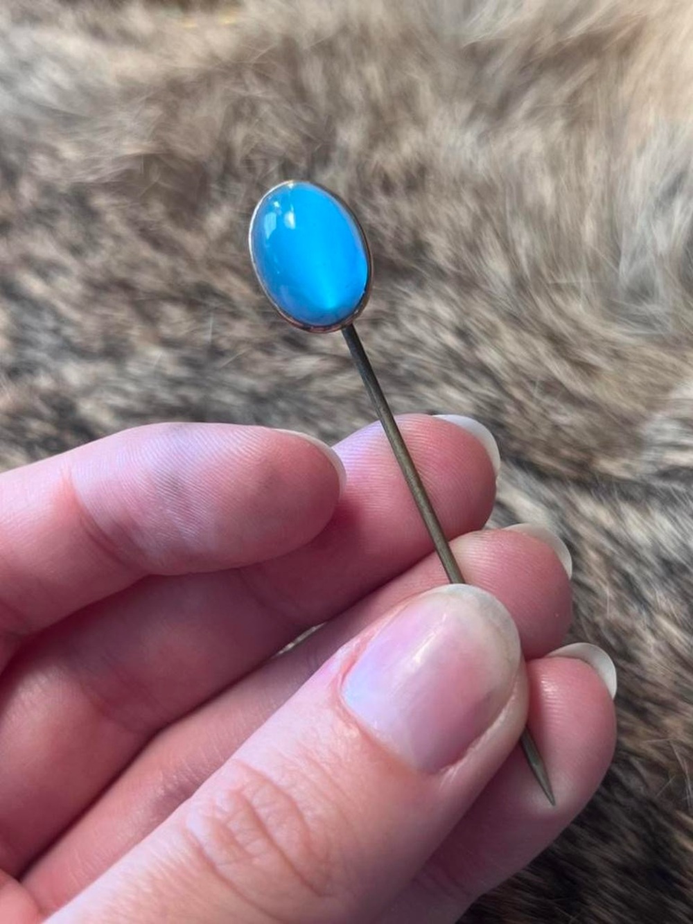 Sterling silver blue glass cabochon stick pin